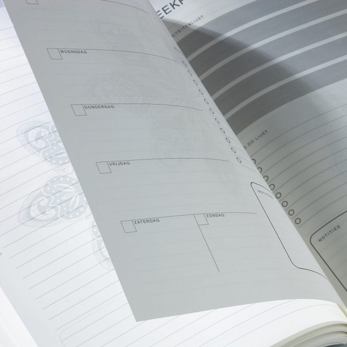Pagina's van de HappyBook weekplanner. De planner is van het eerste uur van HappyBook en zeer succesvol gebleken
